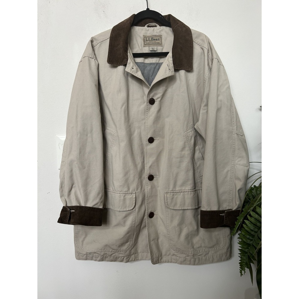 Vtg LL Bean Barn Jacket L Canvas Field Chore Coat Corduroy Gorpcore Workwear Tan